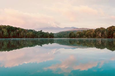 Turquoise Lake Summer Mountain Sunrise Pastel Sky by Nature Magick framed canvas print