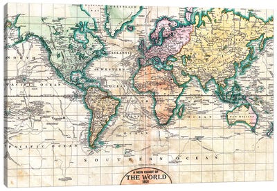 Vintage World Map 1801 Canvas Art Print - Antique Maps