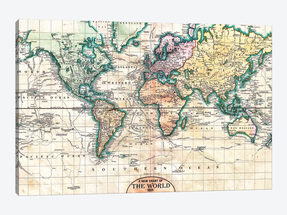 Vintage World Map 1801 by Nature Magick 1-piece Canvas Art Print