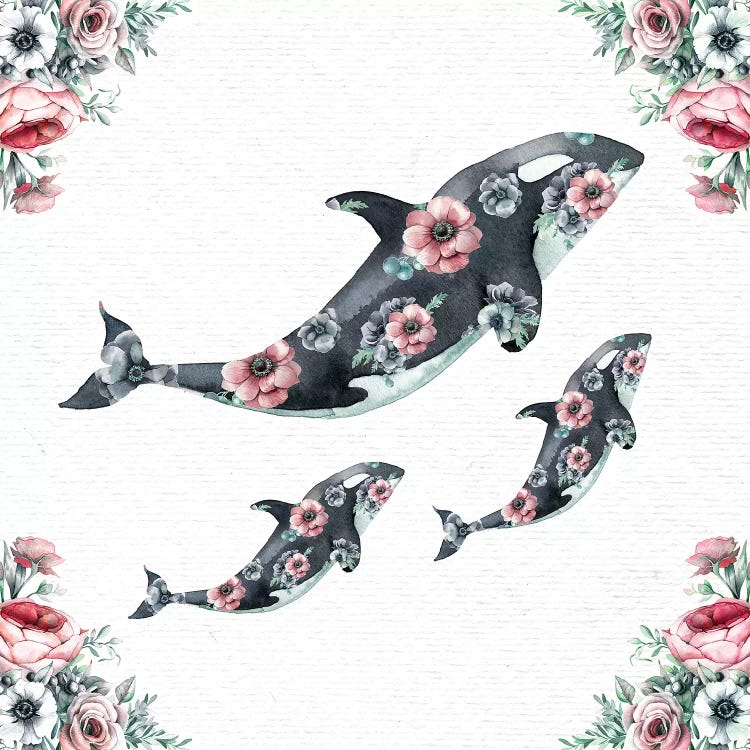 Watercolor Floral Whales by Nature Magick wall art