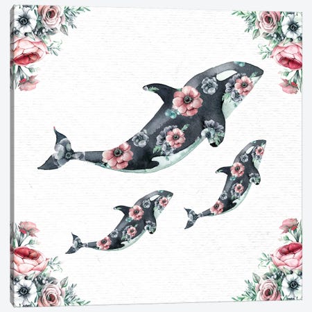 Watercolor Floral Whales Canvas Print #MGK483} by Nature Magick Canvas Art