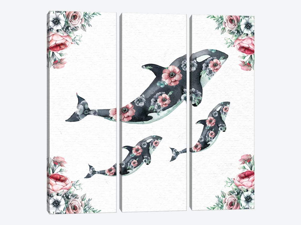Watercolor Floral Whales by Nature Magick 3-piece Canvas Art