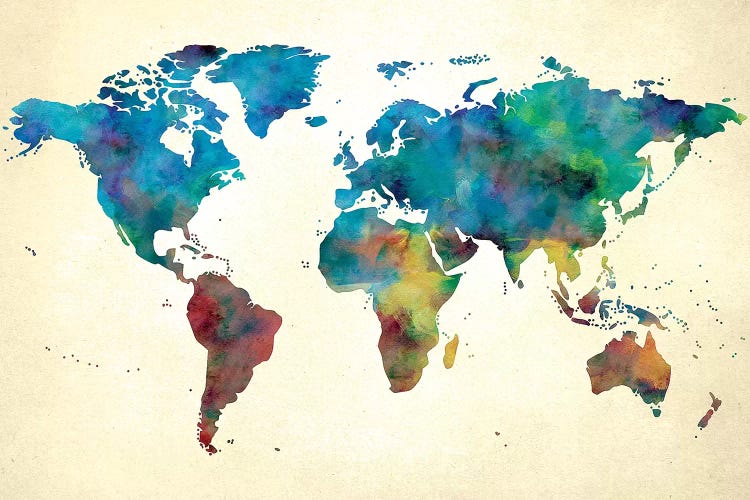 World Map Colorful Watercolor on Paper by Nature Magick wall art