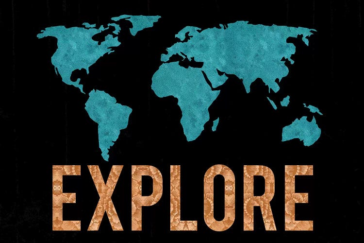 World Map Explore Vintage Turquoise Black Bronze Copper