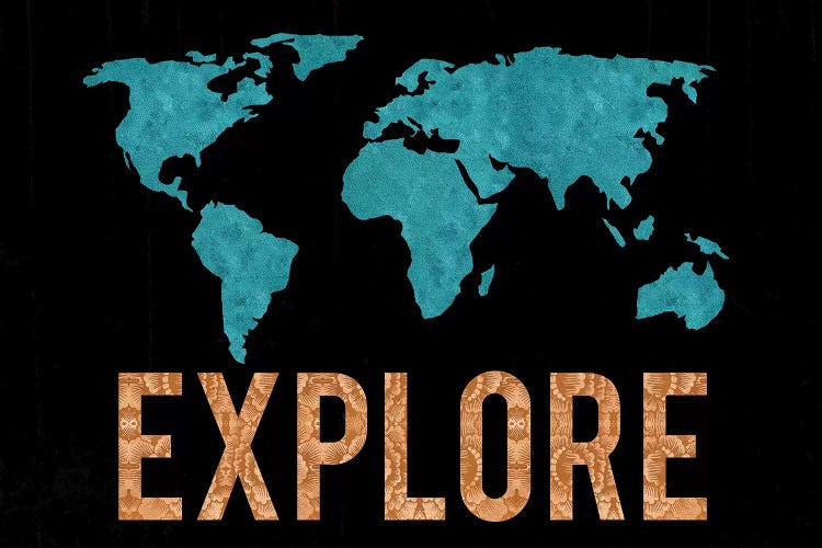 World Map Explore Vintage Turquoise Black Bronze Copper by Nature Magick wall art