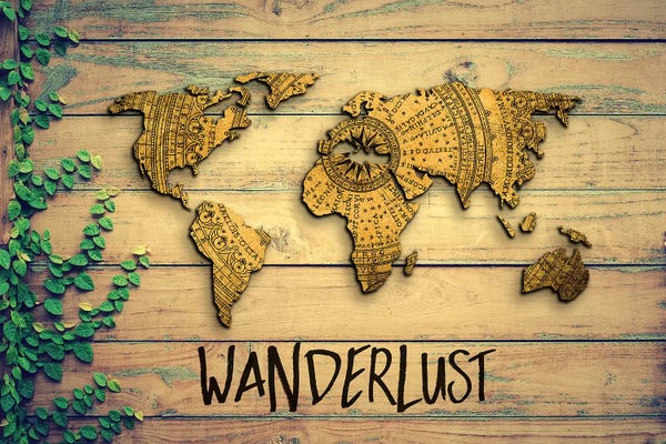 Vintage & Retro: World Map Wanderlust Garden Wood Grain Vintage Compass by Nature Magick