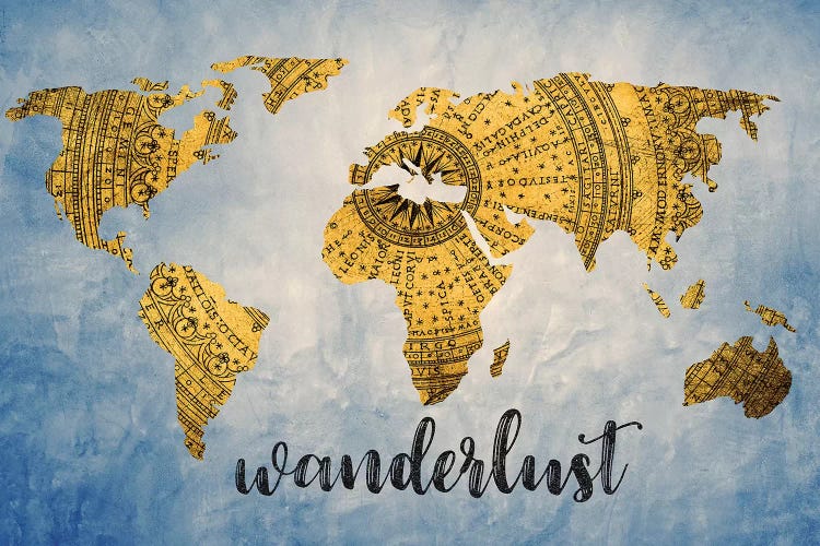 World Map Wanderlust Vintage Compass Navy Blue