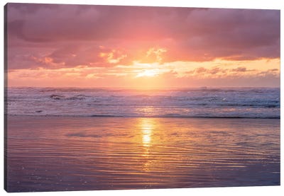 Summer Beach Sunset Canvas Art Print - Sunrises & Sunsets Scenic Photography