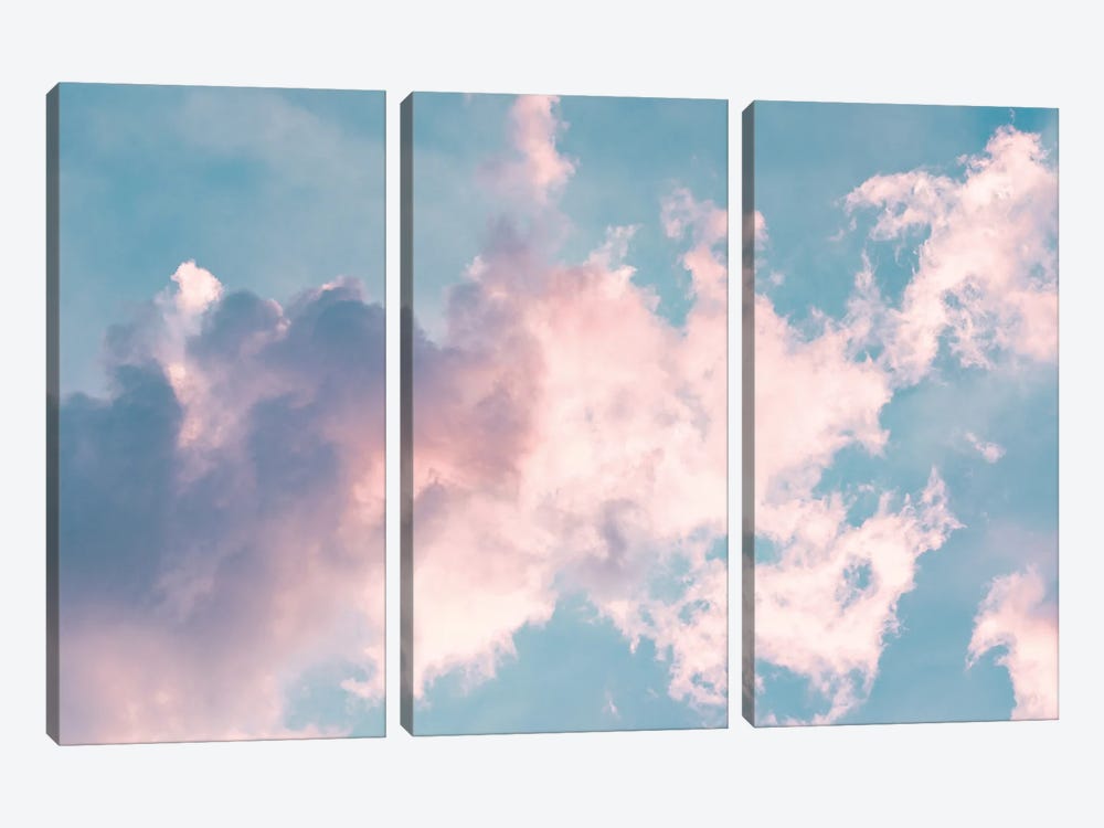 Teal Sunset Sky Pastel Pink Clouds by Nature Magick 3-piece Canvas Art Print