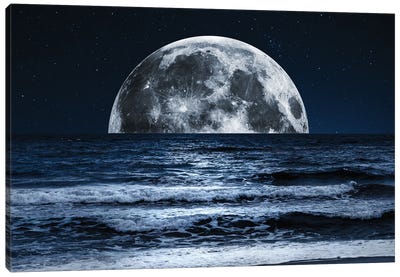 Summer Moonset Beach Adventure Canvas Art Print - Moon Art