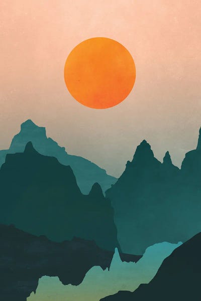 Rising Sun Teal Mountain Adventure by Nature Magick framed canvas print