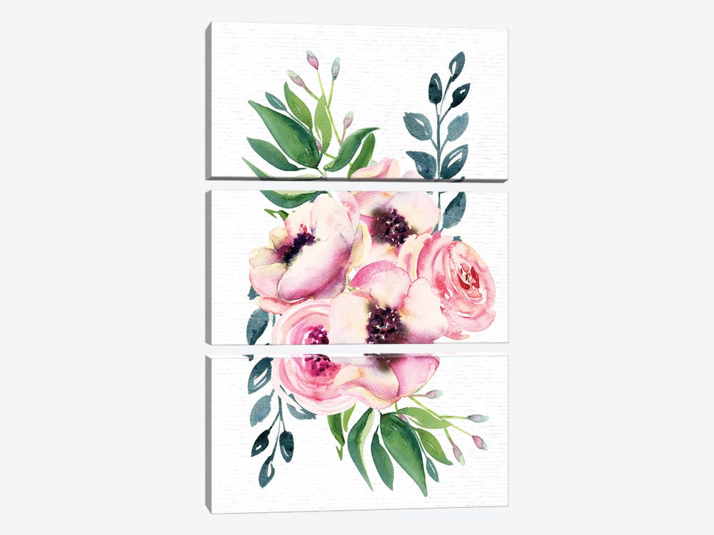 Nursery Animals Floral Bouquet Watercolor by Nature Magick 3-piece Canvas Wall Art