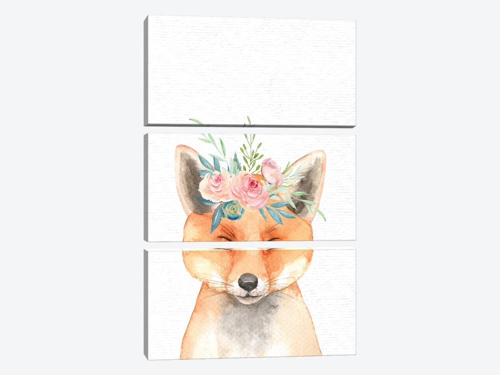 Nursery Animals Baby Fox Watercolor by Nature Magick 3-piece Canvas Wall Art