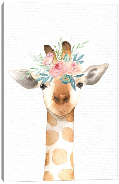 Nursery Animals Baby Giraffe Watercolor Canvas Art Print - Baby Animal Art