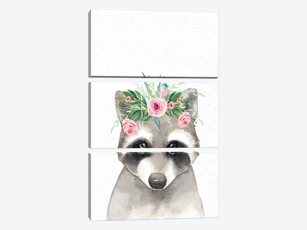 Nursery Animals Baby Raccoon Watercolor by Nature Magick 3-piece Canvas Wall Art