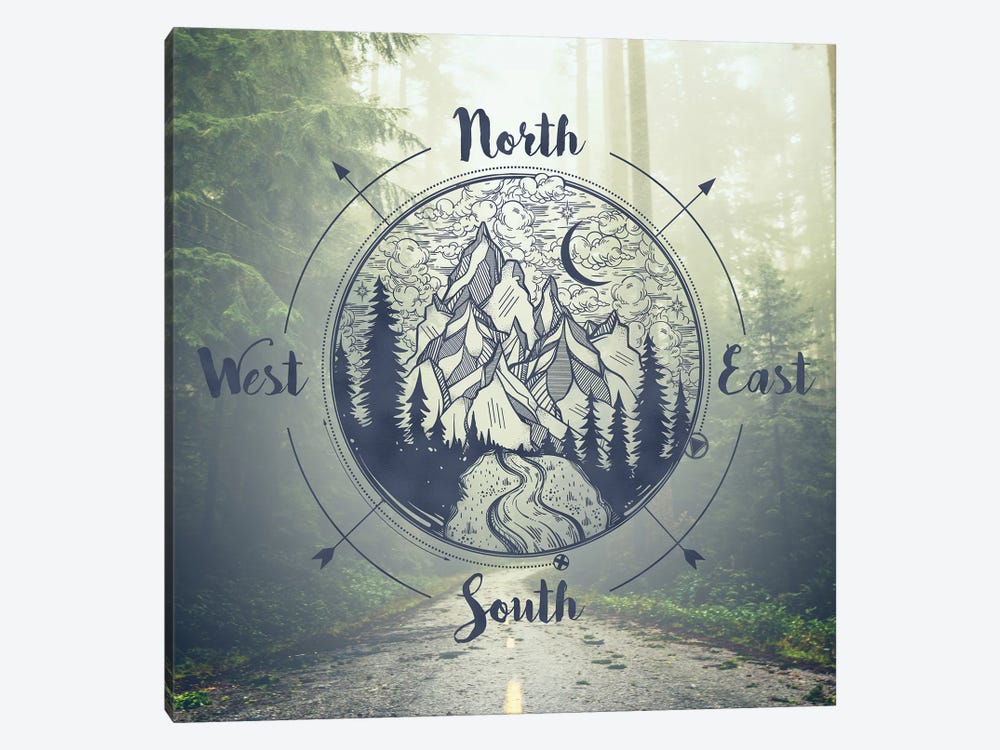 Foggy Forest Trees And Compass California Redwood National Park by Nature Magick 1-piece Canvas Art