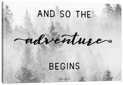 And So The Adventure Begins Foggy Forest Canvas Art Print - Travel Art