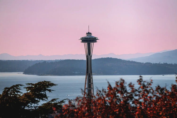 Seattle Sky Pastel Space Needle Sunset