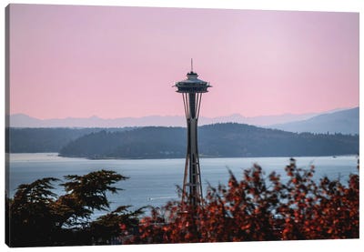 Seattle Sky Pastel Space Needle Sunset Canvas Art Print - Space Needle