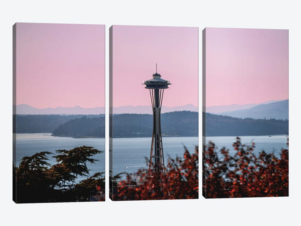 Seattle Sky Pastel Space Needle Sunset by Nature Magick 3-piece Art Print
