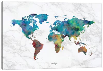 Colorful Marble Watercolor Map Canvas Art Print - World Map Art