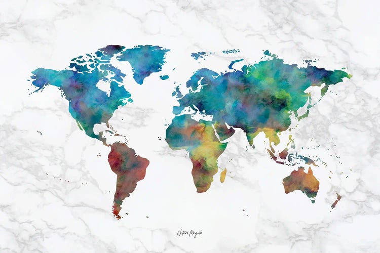 Colorful Marble Watercolor Map by Nature Magick wall art