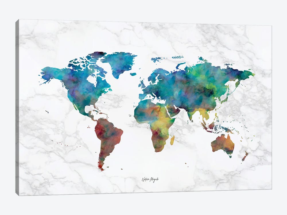 Colorful Marble Watercolor Map by Nature Magick 1-piece Canvas Wall Art