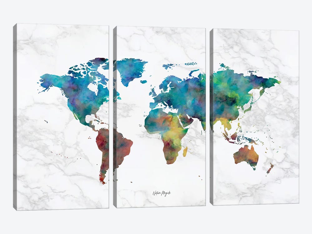 Colorful Marble Watercolor Map by Nature Magick 3-piece Canvas Artwork