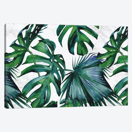 Tropical Palm Tree And Monstera On Marble Watercolor Canvas Print #MGK607} by Nature Magick Art Print