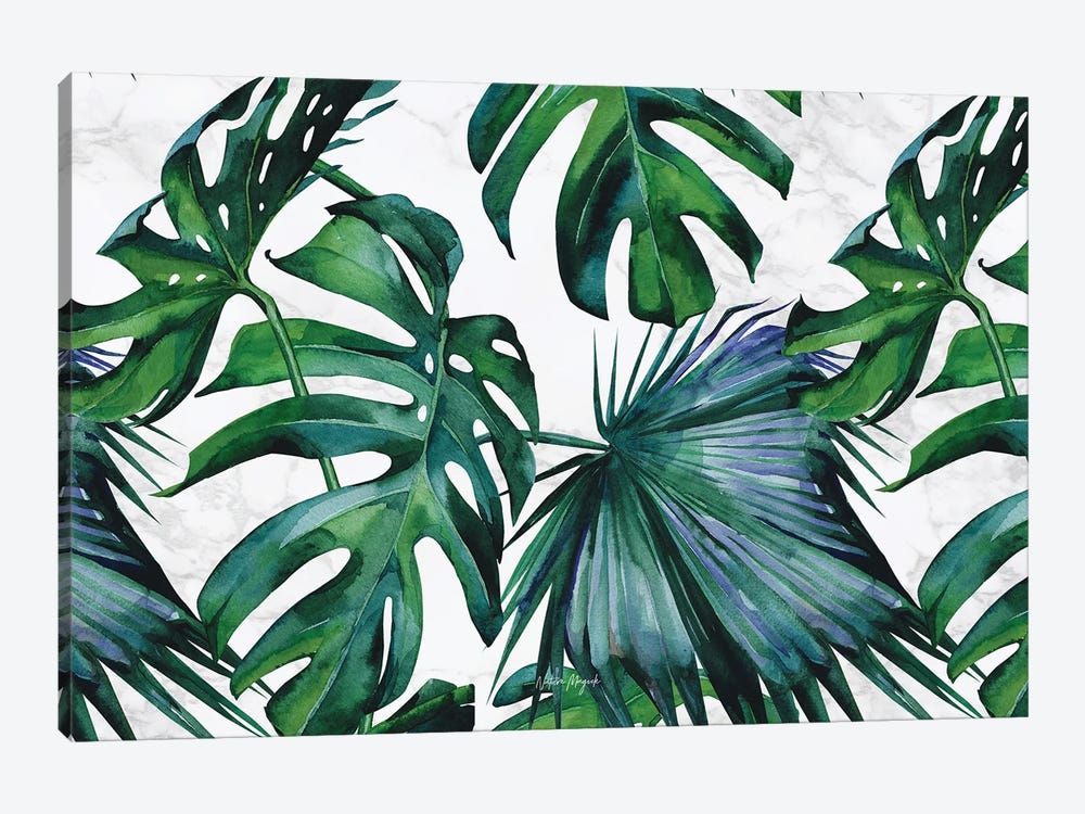 Tropical Palm Tree And Monstera On Marble Watercolor by Nature Magick 1-piece Canvas Print