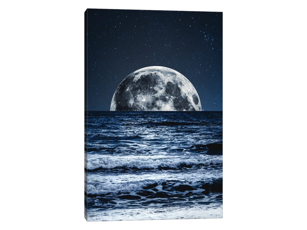  Moon Painting Wall Art Canvas - Moonrise at Sea Ocean