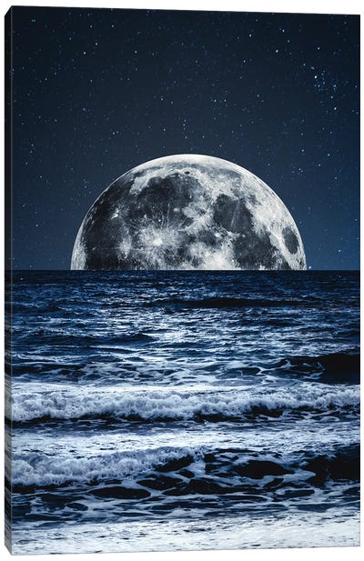 Moonrise Over Ocean Blues Canvas Art Print - Alternate Realities