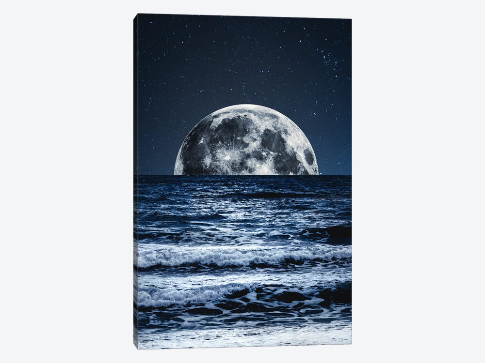 Moonrise Over Ocean Blues by Nature Magick 1-piece Canvas Wall Art