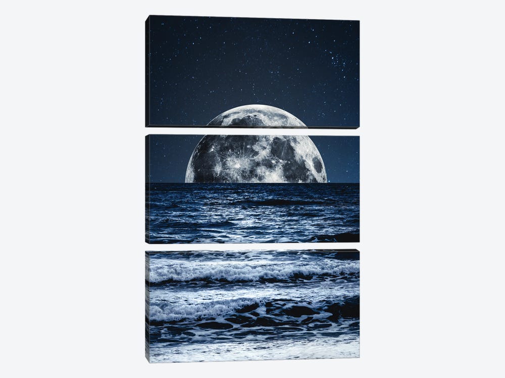 Moonrise Over Ocean Blues by Nature Magick 3-piece Canvas Artwork