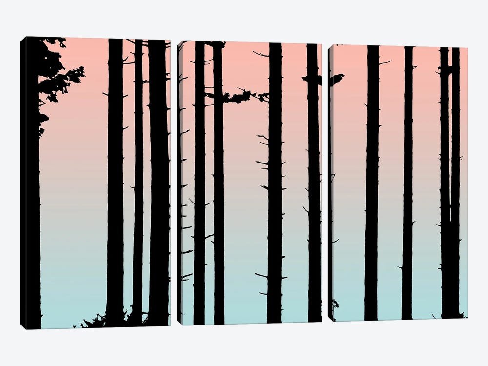Coral And Teal Sunset Forest Landscape by Nature Magick 3-piece Art Print