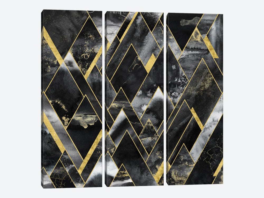 Black And Gold Geometric Mountains by Nature Magick 3-piece Canvas Art