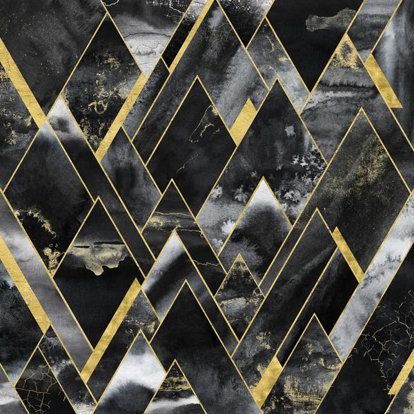 Black & White & Gold: Black And Gold Geometric Mountains by Nature Magick