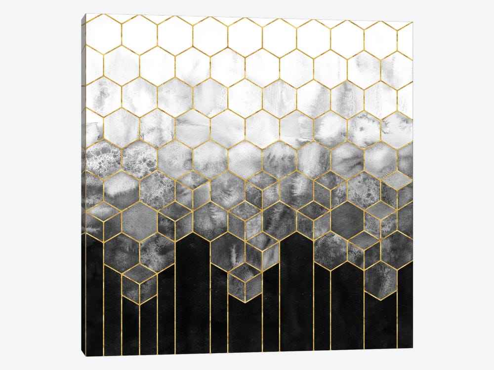 Black And Gold Geometric Hexagon Abstract by Nature Magick 1-piece Canvas Artwork