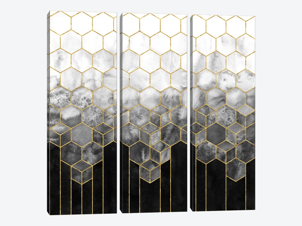 Black And Gold Geometric Hexagon Abstract by Nature Magick 3-piece Canvas Artwork