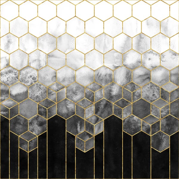 Black & White & Gold: Black And Gold Geometric Hexagon Abstract by Nature Magick