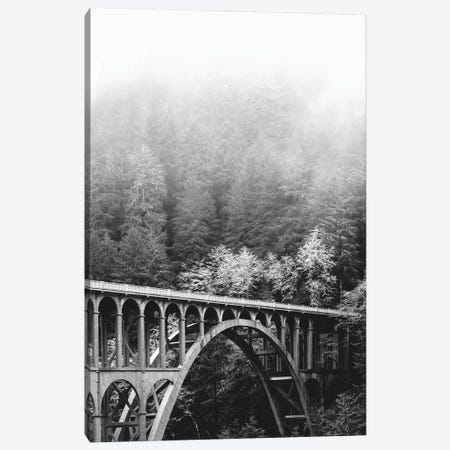 Cape Creek Bridge Hwy 101 Foggy Winter Forest Beach in Black and White Canvas Print #MGK634} by Nature Magick Canvas Artwork