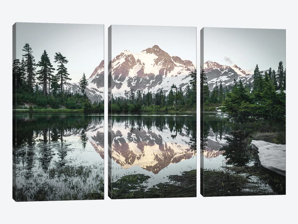 Mountain Picture Lake Woods Water Reflection of Mt. Shuksan at North Cascades National Park by Nature Magick 3-piece Canvas Artwork