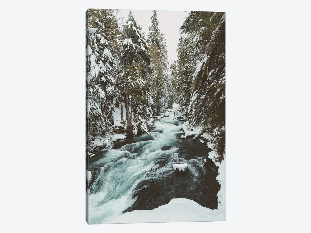 Winter Rushing Ice Water and Snow on the McKenzie River by Nature Magick 1-piece Canvas Wall Art