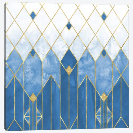 Frozen Blue and Gold Abstract Modern Geometric Art Deco Watercolor Canvas Print #MGK648} by Nature Magick Canvas Wall Art