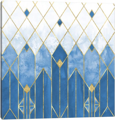 Frozen Blue and Gold Abstract Modern Geometric Art Deco Watercolor Canvas Art Print - Nature Magick