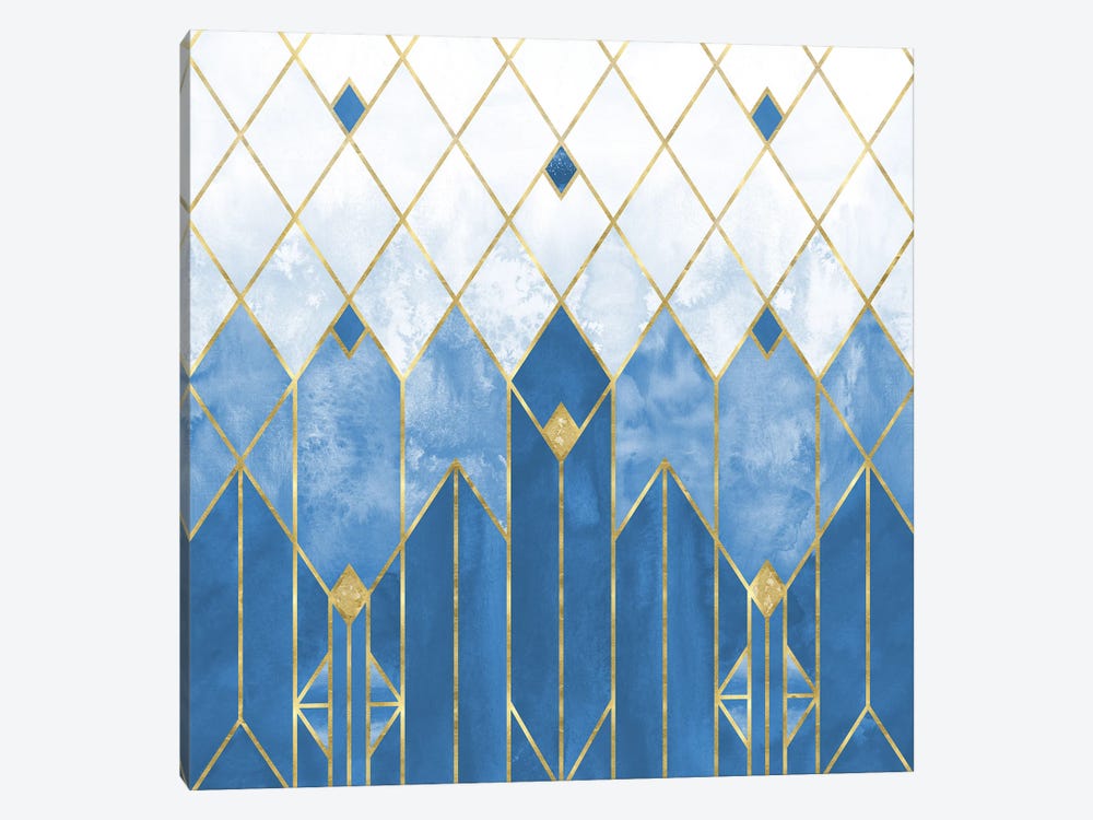 Frozen Blue and Gold Abstract Modern Geometric Art Deco Watercolor by Nature Magick 1-piece Canvas Artwork