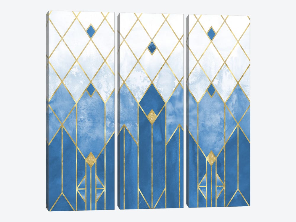 Frozen Blue and Gold Abstract Modern Geometric Art Deco Watercolor by Nature Magick 3-piece Canvas Wall Art