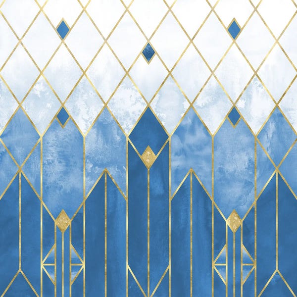 Art Deco: Frozen Blue and Gold Abstract Modern Geometric Art Deco Watercolor by Nature Magick