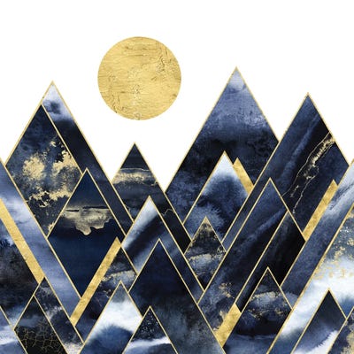 Geometric Navy Blue and Gold Abstract Modern Mountain Sun by Nature Magick canvas print