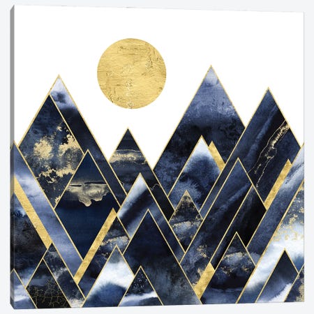 Geometric Navy Blue and Gold Abstract Modern Mountain Sun Canvas Print #MGK649} by Nature Magick Canvas Artwork